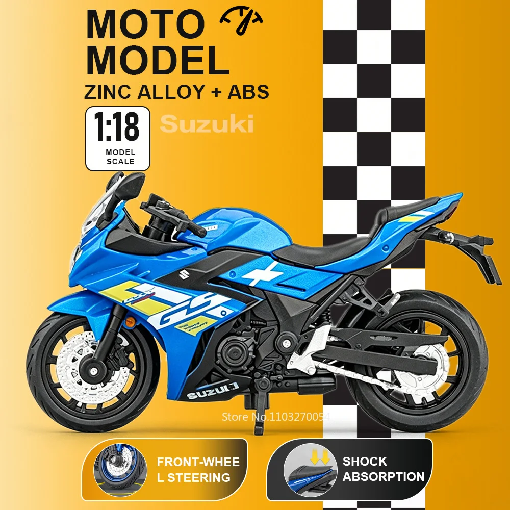 

1:18 Kawasaki H2R Suzuki GSX 250R R3 Alloy Diecast Motorcycle Model Toy Car Front Wheel Steering Shock Absorption Motorbike Gift