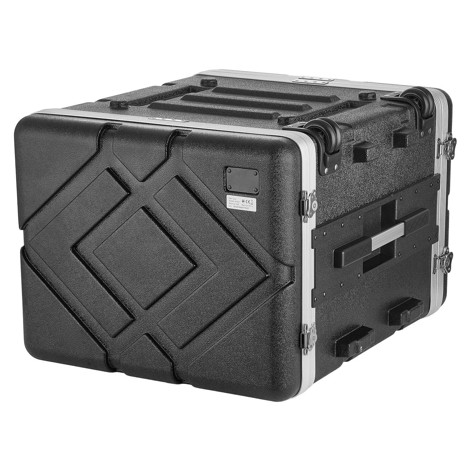 8U Rack Case, Standard 19 in Depth, Designed for Amplifier (7U Rack Space + 1U Wheel Space), 18.4 in Internal Depth, Rolling Server Cabinet with Wheels, ABS Construction, Retractable Handle, Latches