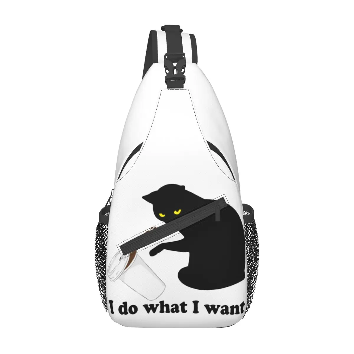 Bolso cruzado informal para el pecho, mochila de hombro con diseño de Animal café, mochila de día, senderismo, viajes y deportes, Do What I Want Black Cat