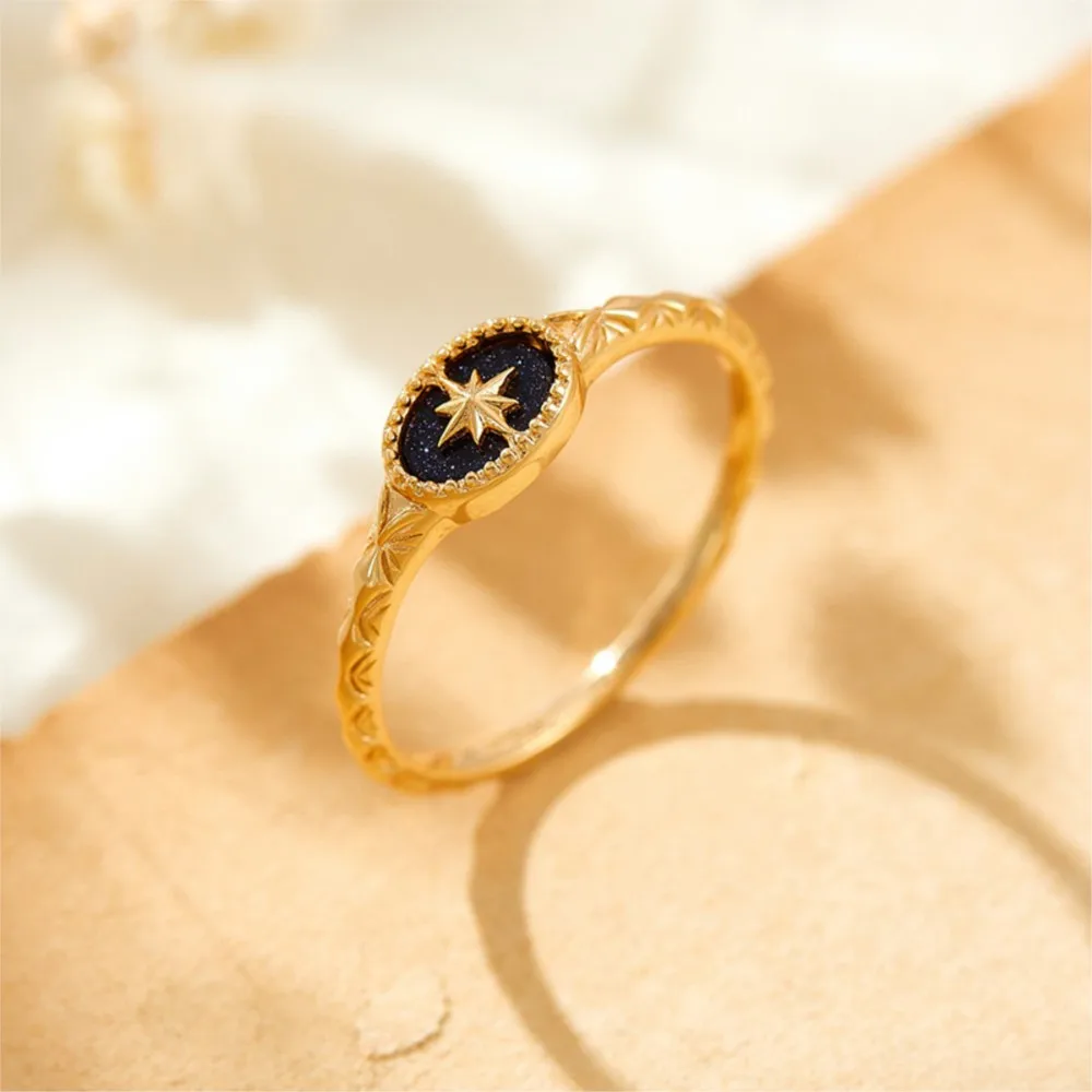 لامون خمر اللابرادوريت S925 الفضة محفورة خاتم للنساء بسيط رائعة الأزرق الرمال حجر الذهب فيرميل غرامة مجوهرات #4