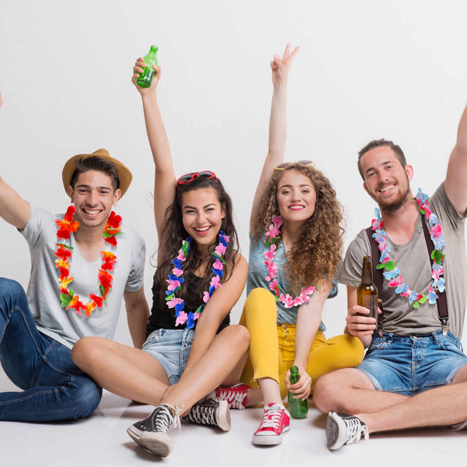 

12pcs Artificial Flower Necklace Garland Decorations Party Accessories Photo Props Comfortable Wear Portable