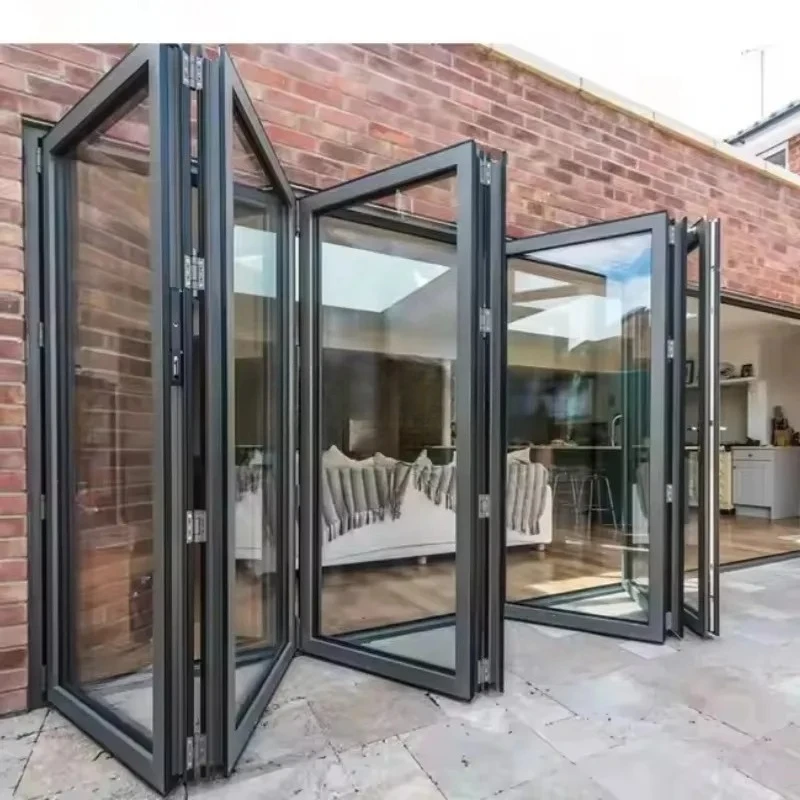 Modern Exterior Space Saving Waterproof Large Ventilation Glass Folding Aluminum Alloy Bi-fold Doors for Apartment Villa Outdoor