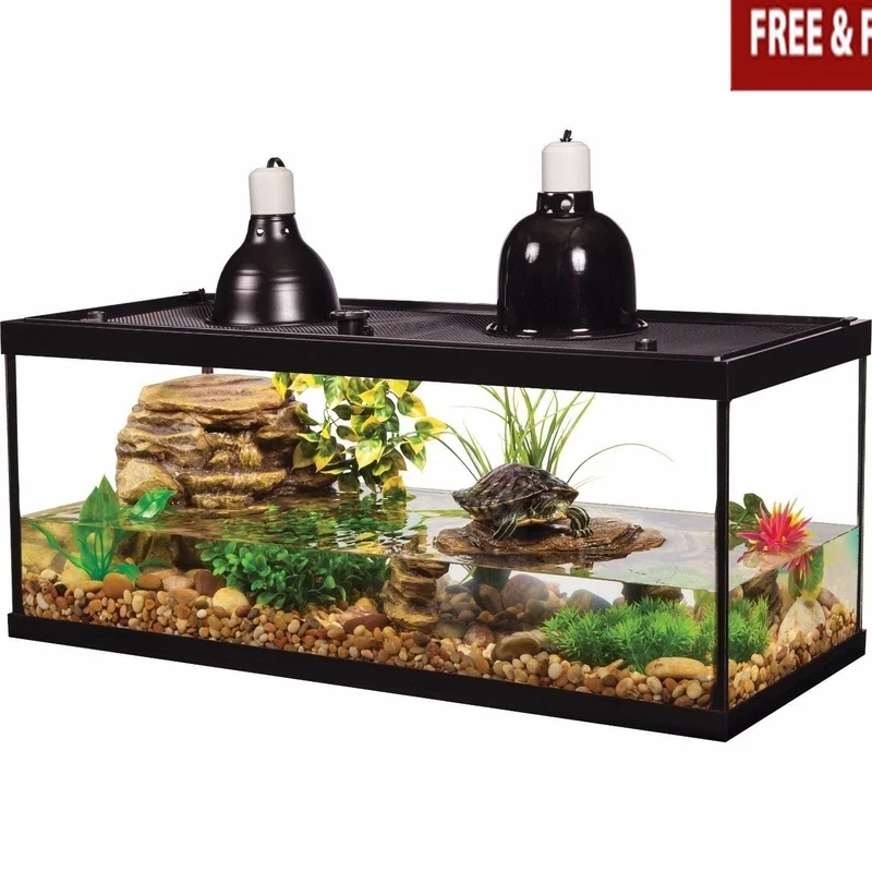 

20-Gallon Aquatic Turtle Tank Starter Kit with Filter Heating Lamp Basking Platform Decorative Repto Filter Plant Mat Screen Top