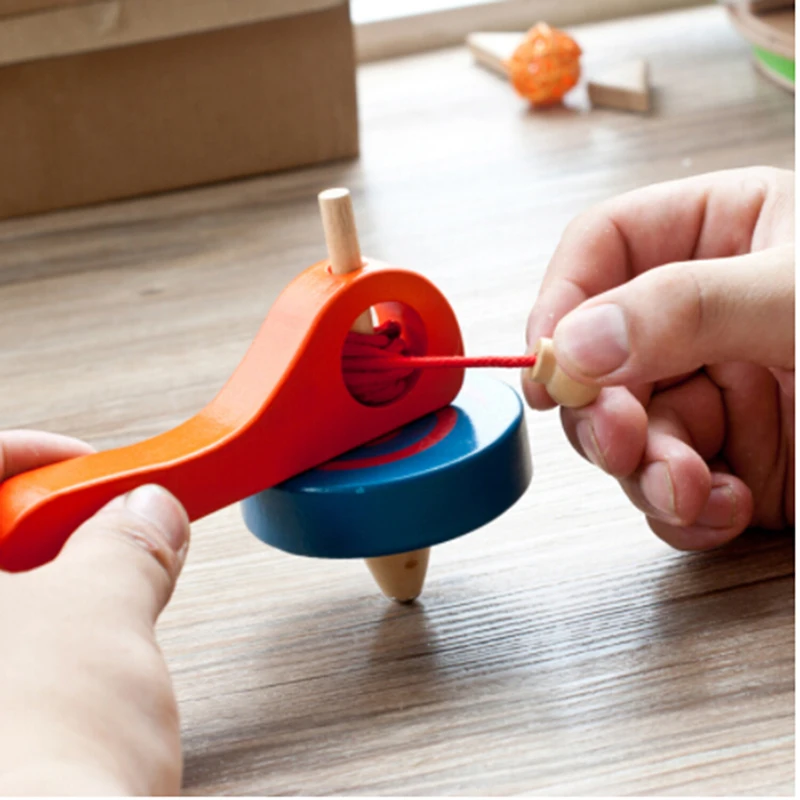 Wooden Handle Wire Gyro Toy Wooden Spinning Tops Gyroscope Beyblade Bust Kids Sport Toy Children Outdoor Game Toy