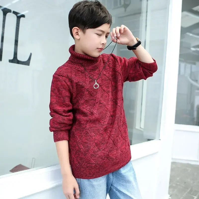 Children's Korean Sweater Winter Boys High Neck Thickened Knitted Sweater Children Children's Padded Warm Pullover Sweater