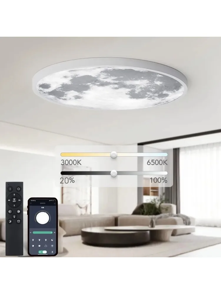 Lampe de plafond intelligente Moon 40CM, ultra-mince 0,9 pouce, avec commande APP/télécommande, éclairage LED moderne pour la décoration de la maison, lampe murale