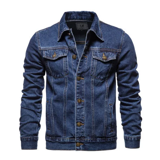 American Retro Men Lapel Denim Jacket Slim Up Jean Coat Casual Street Outerwear Male Spring Autumn Solid Color Denim Outer Coat view 5