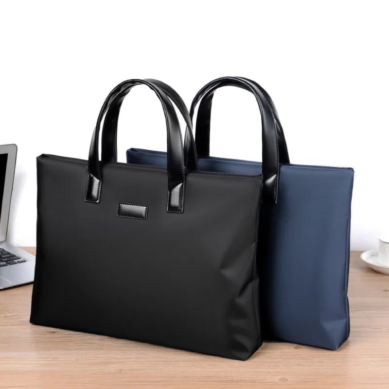 Borsa da lavoro da uomo, regalo per riunioni, borsa per documenti in nylon PU, valigetta con cerniera, logo personalizzato, nero blu