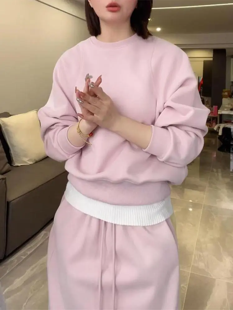

Fashionable Casual Set Dress Women's Spring Autumn New Style Ageless Sweatshirt Half Skirt Two Piece Set Versatile Comfortable