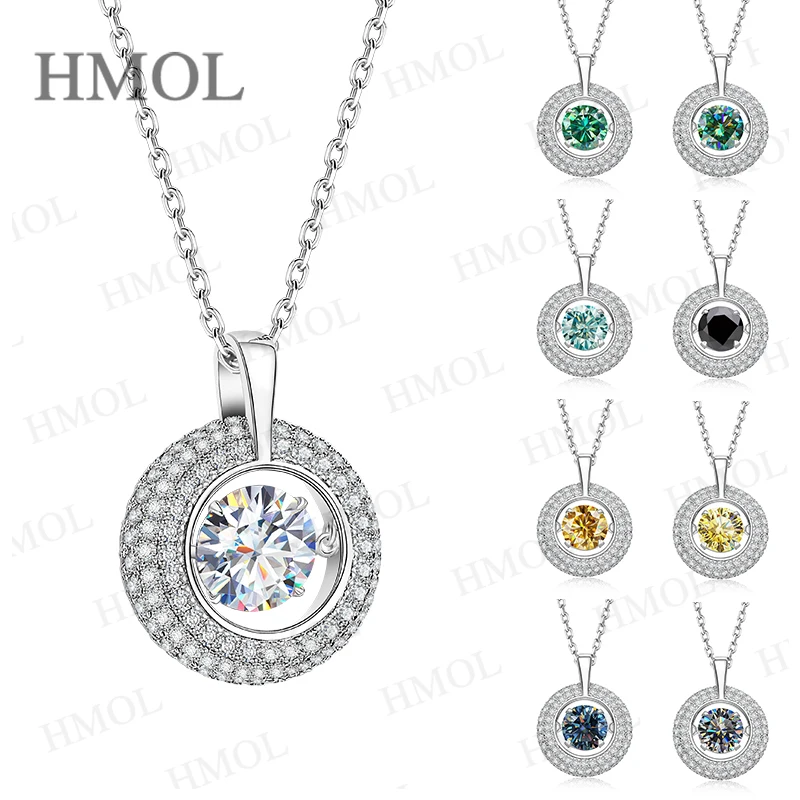 

Solid 925 Sterling Silver Pendant Round Cut Lively Necklace 1CT VVS1 Colorful For Women Girls Daily Party Fine Jewelry Gifts