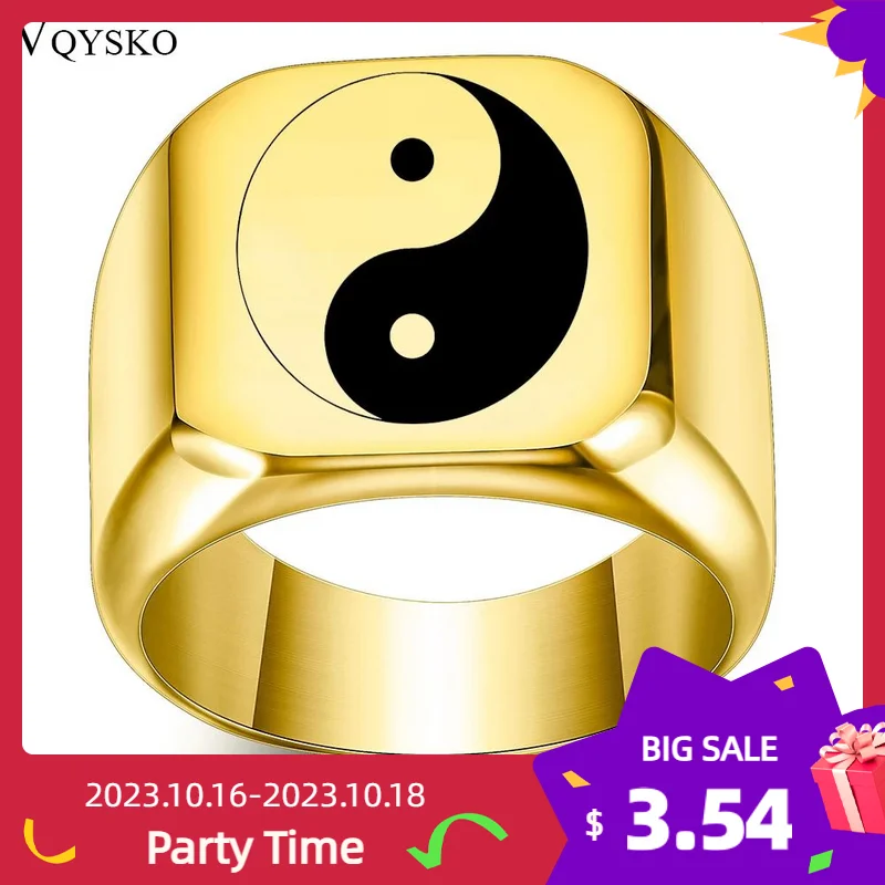 

Trendy Tai Chi Gossip Pattern Men's Signet Ring Stainless Steel Yin Yang Geometric Statement Party Gift Jewelry Anillo Wholesale