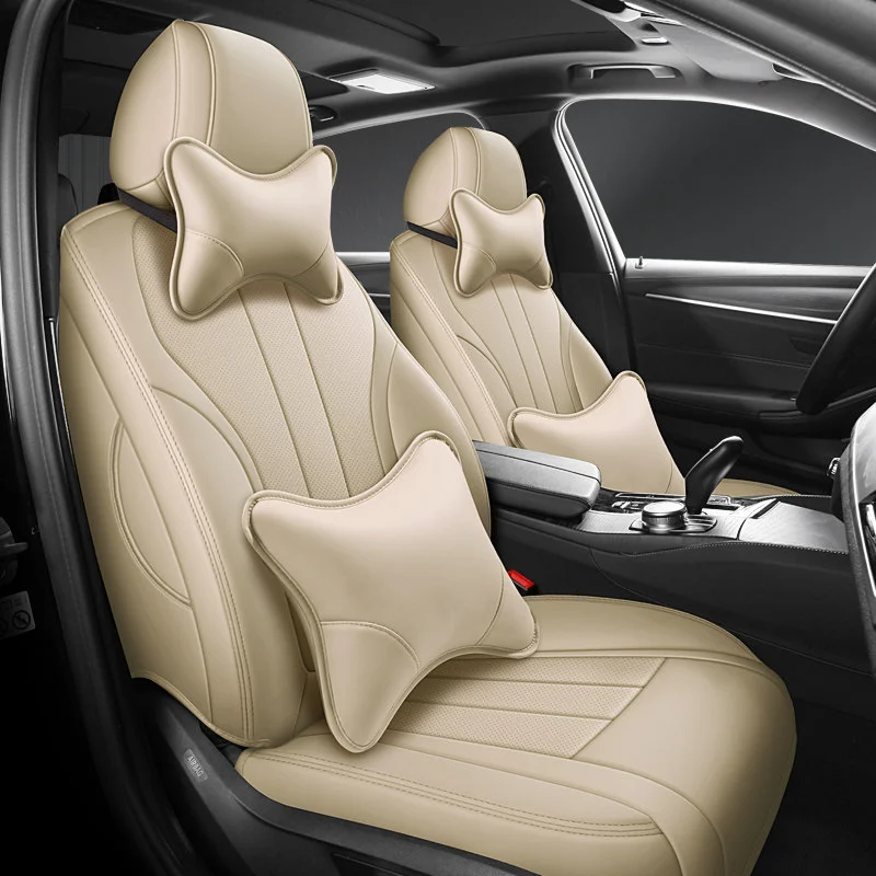 Car Seat Covers for Tesla Model 3 Y S X Full Coverage Custom PU Leather Auto Seat Cushion Front Rear Set Red Headrest Pillow