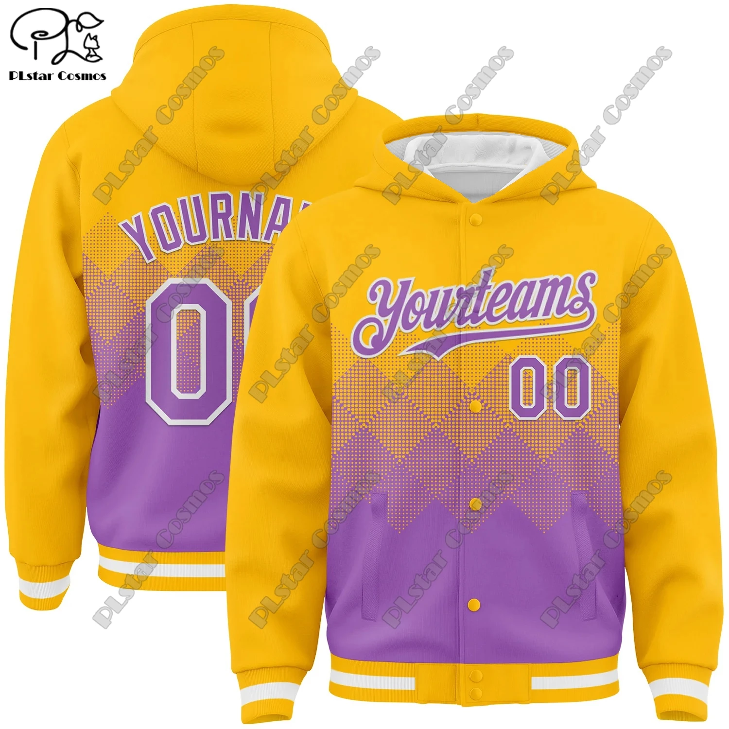 3D printed custom team number yellow hat colorful gradient geometric shape genuine full snap jacket hoodie unisex new