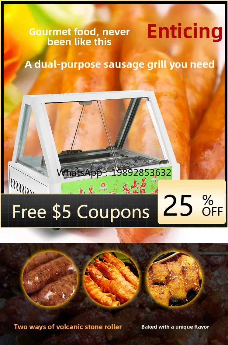 

ZZ Dual-Use Sausage Grill Commercial Volcanic Stone Sausage Grill Roller 2-in-1 Sausage Hot Dog
