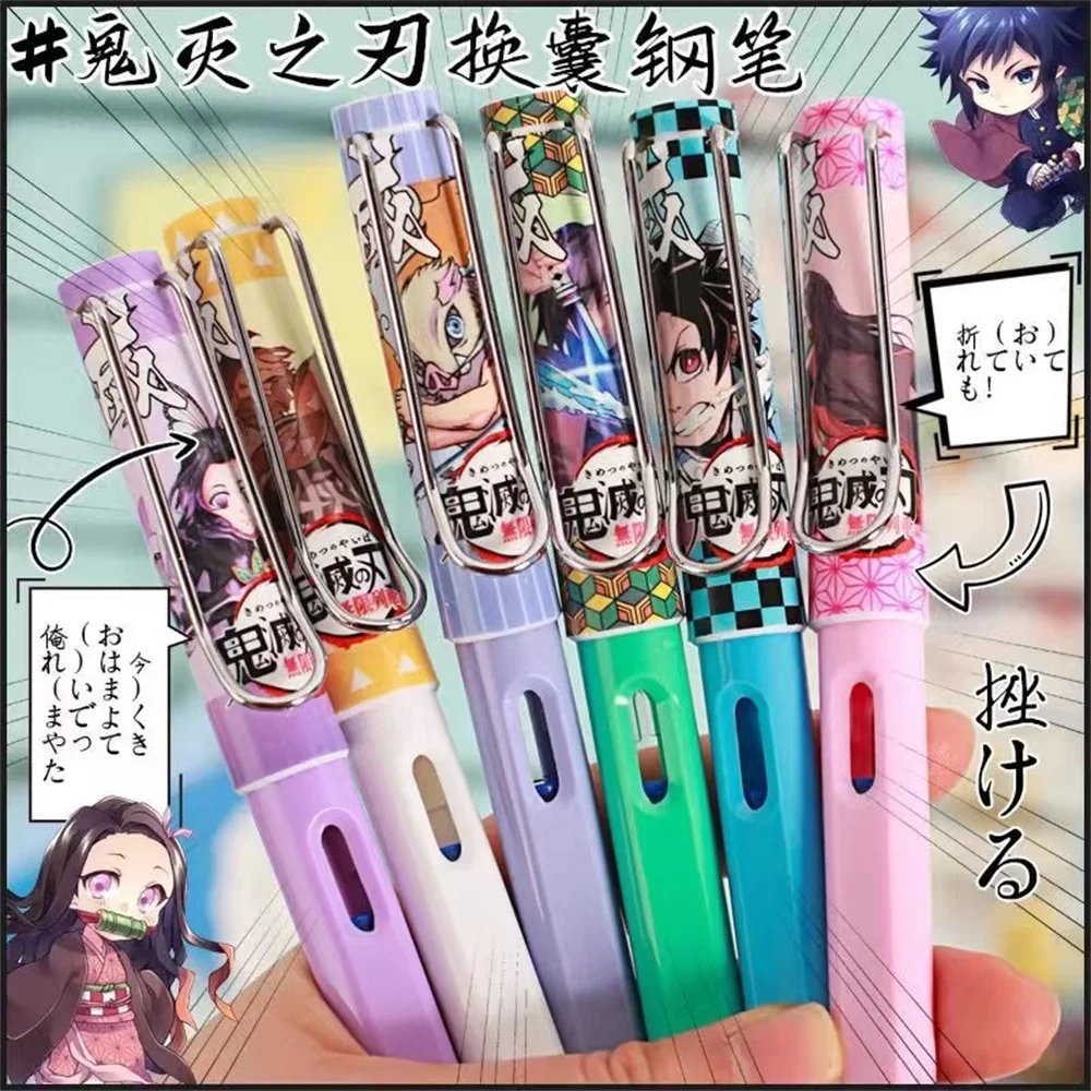 2 pcs Demon Slayer Cartoon Pen Comics Animation High Quality Ink Bag Dual Purpose Pen School Supplies Office Stationery Gift