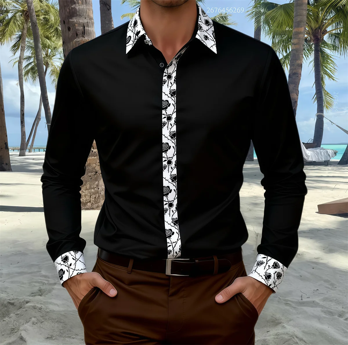 

17-color men's shirt, fashionable formal dress shirt, petal shirt, floral patchwork slim fit long-sleeved shirt, fast shipping.