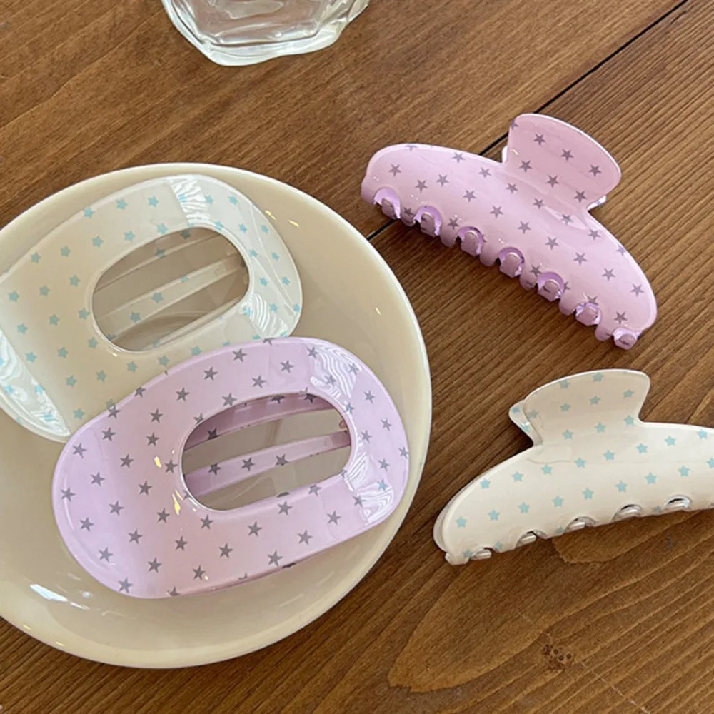 Ins Trendy Korean Style Star Print Hair Claw Cute Pastel Flat Hair Clip Fashion Women Girls Daily Wear Hair Ornaments Wholesale