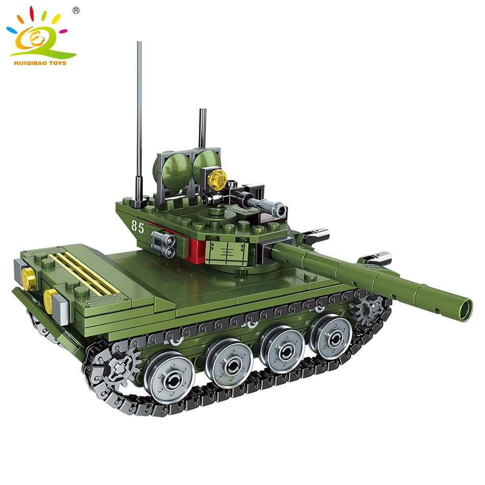 HUIQIBAO 336pcs Military 85 Main Battle Tank Building Blocks Army Soldier Figures Bricks Educational Toys for Children Boy