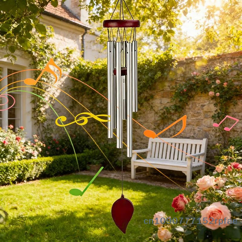 {NN72} Carillons à vent classiques en aluminium de 26 pouces avec étiquette suspendue en bois pour fermes, terrasses, jardins, balcons, couloirs, décoration