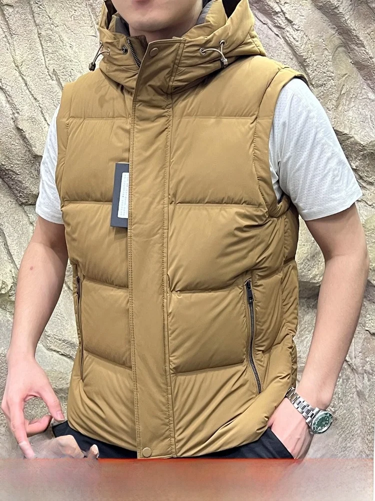 

Men's Casual Faionable down Vest Autumn Winter Waterproof Windproof Warm Hooded Jaet Du down Filling Loose Fit Youth Trend