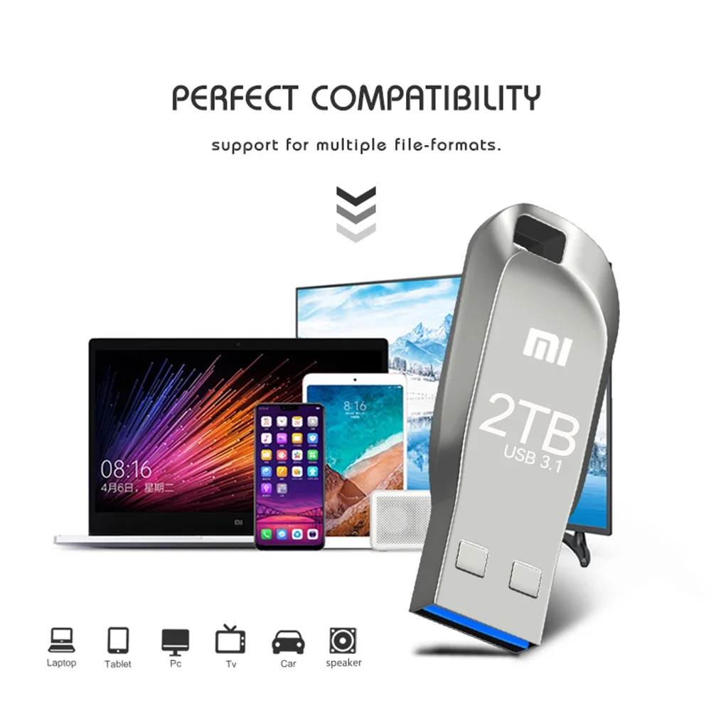 샤오미 USB 3.1 플래시 메탈 드라이브, 대용량 고속 전송 스토리지 펜 드라이브, 방수 U 디스크 메모리 스토리지, 2TB