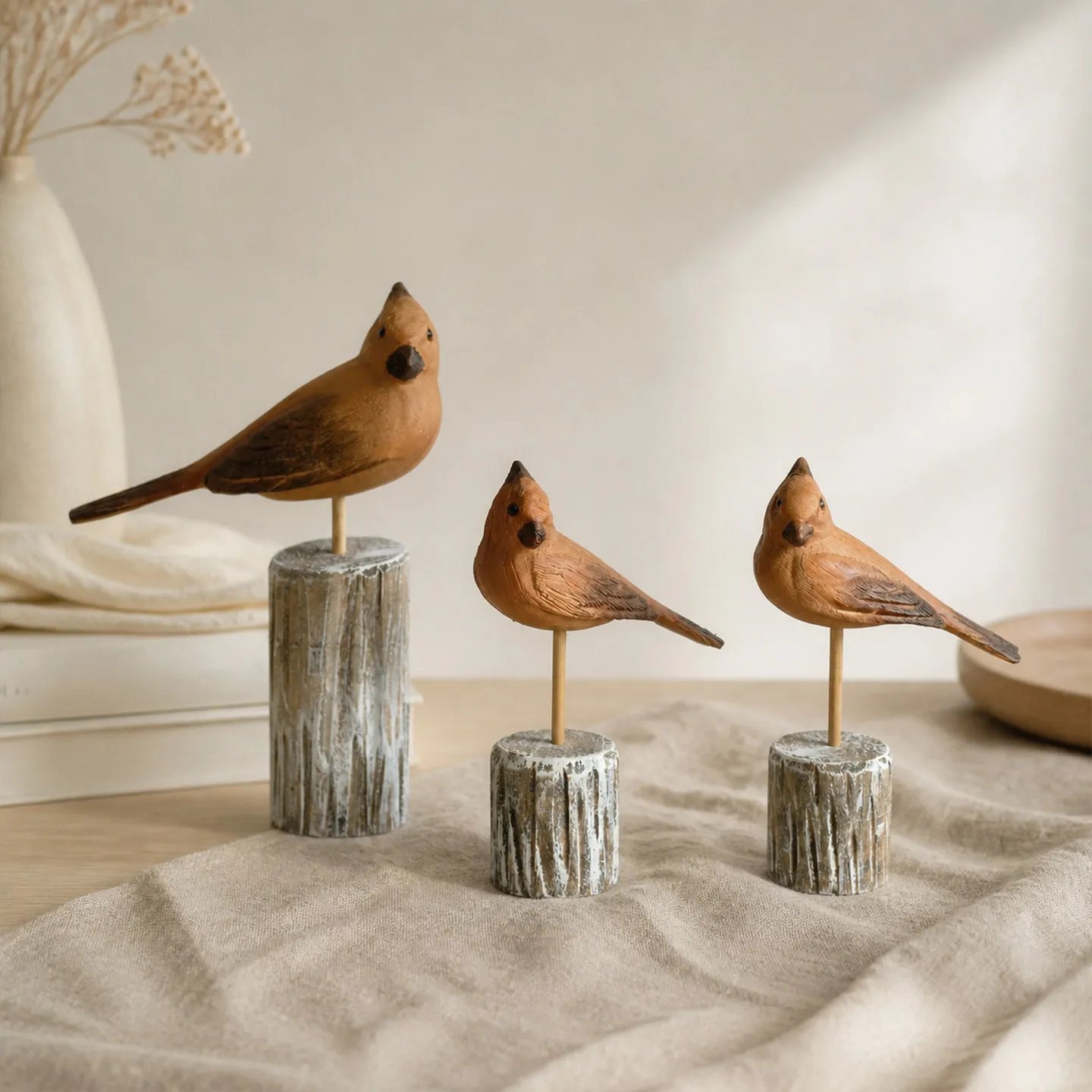 Retro Animal Wooden Bird Flock Ornament Home Decoration Creative Desktop Handicrafts Living Room Entrance Figurines Art