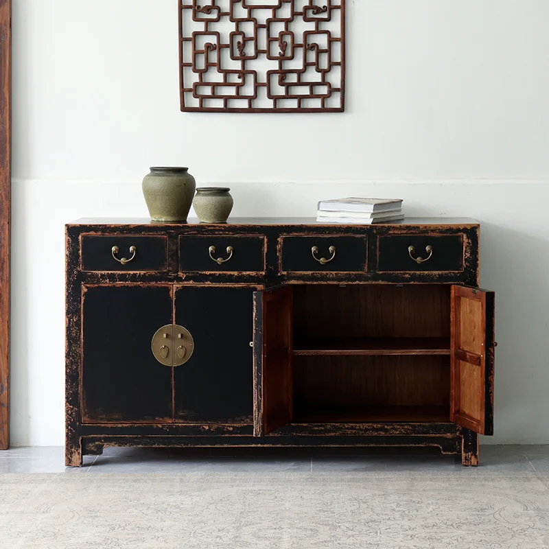 Chinese black paint to make old dining side cabinets, antique nostalgic paint stripping effect side cabinets