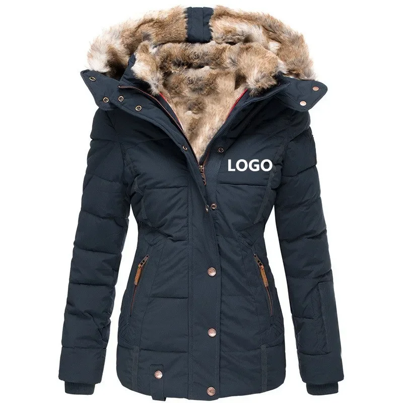 Women's Clothing Wholesale Custom Logo 2024 Winter ladies warm hooded cotton padded thick coat custom slim long jacket for women