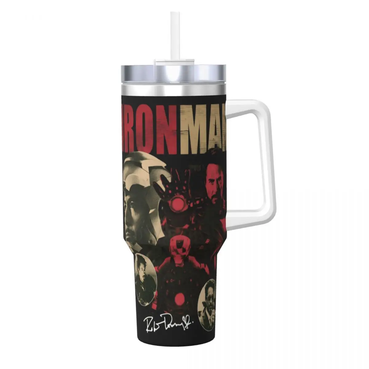 

Stainless Steel Tumbler Iron-Mans Car Mugs With Straws Movie Travelist Cold and Hot Water Bottle Leakproof Large Coffee Mug