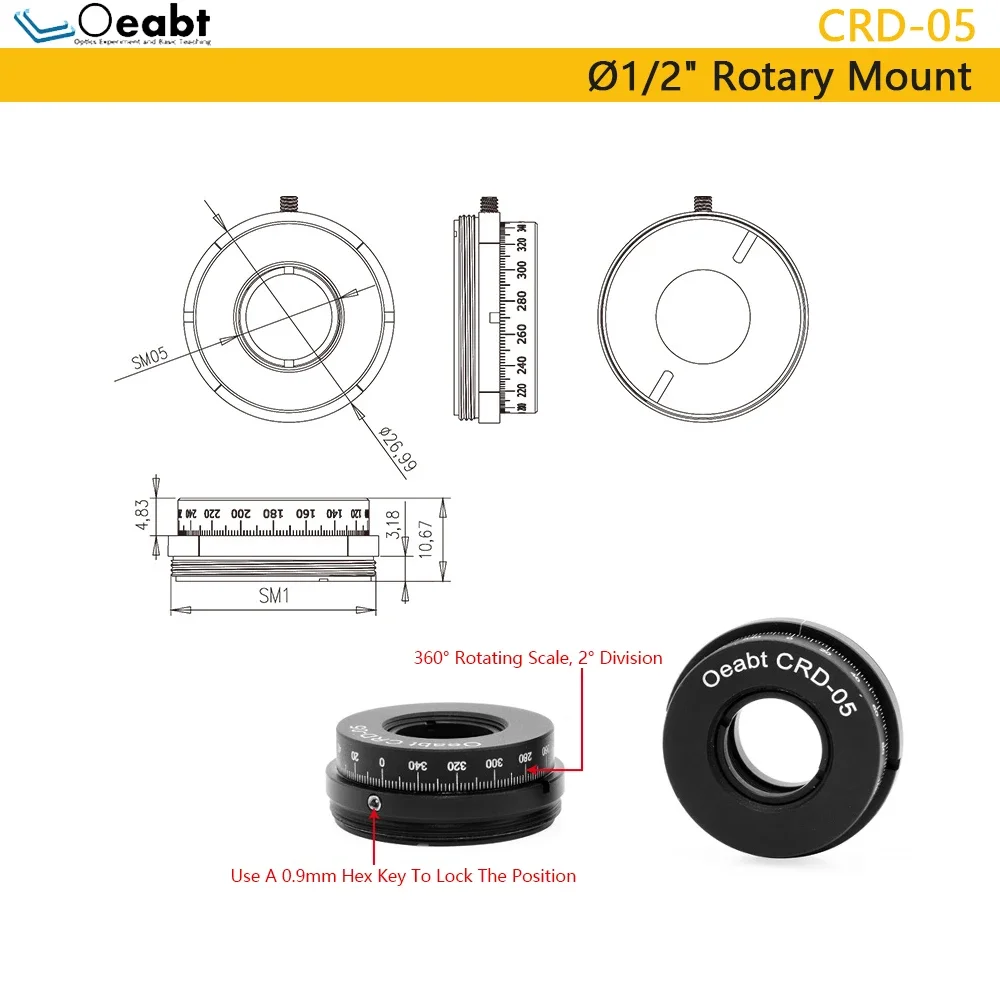 CRD-05 Indexing Rotation Mount for Ø1/2" Optics Cube-Mounted Broadband Variable Beamsplitter 30mm Cage System SM1 Optics Oeabt