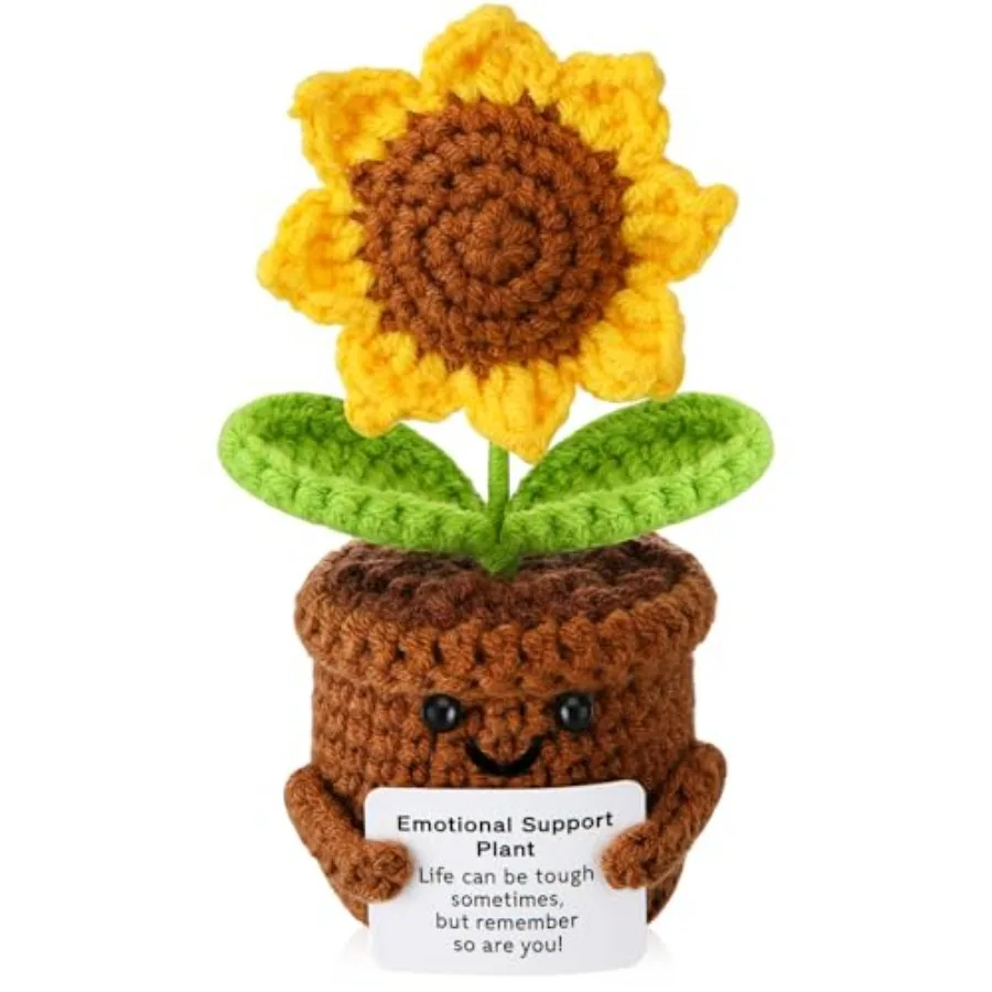 

Вязаные крючком искусственные цветы подсолнечника для пайки, забавные позитивные подарки для n, поддержка смайла, плюшевые растения для домашнего офиса, автомобиля