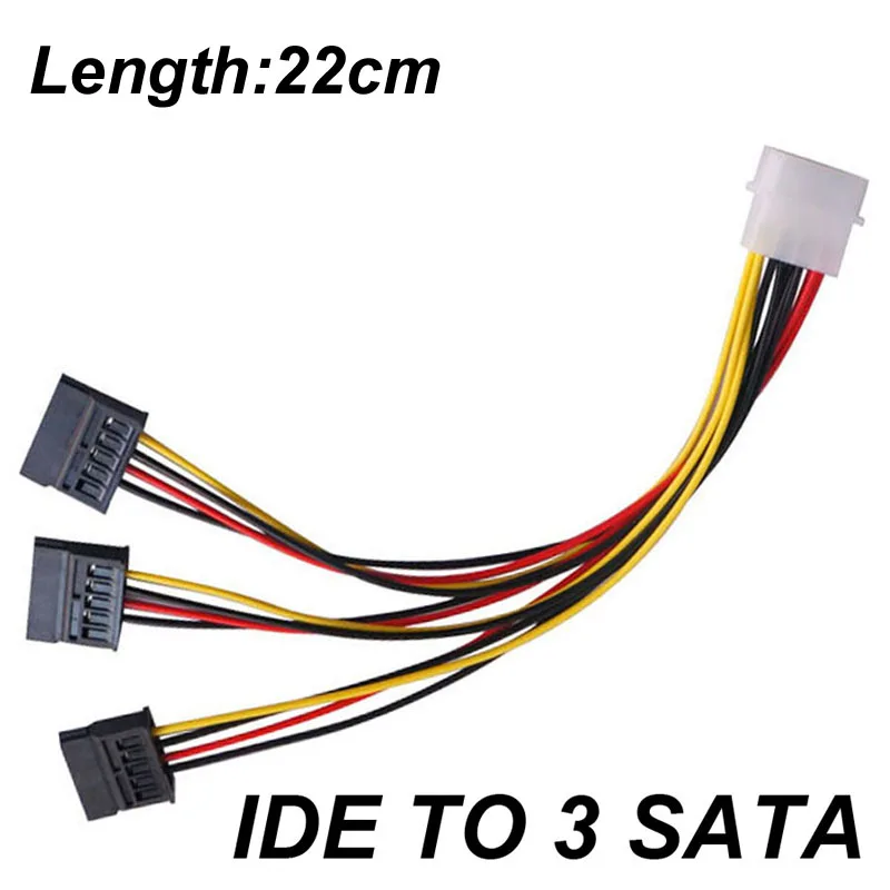 22CM IDE 4Pin Male To 1/2/3 Port ATA 15PIN SATA Female Y Splitter Hard Drive PC Power Supply SATA Cable Adapter