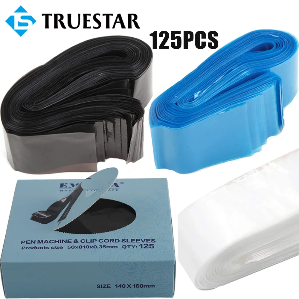 125PCS Disposable Black/Clear/Blue Tattoo Clip Cord Sleeves Cover Bags Plastic Tattoo Machine Protection Bags Tattoo Accessories