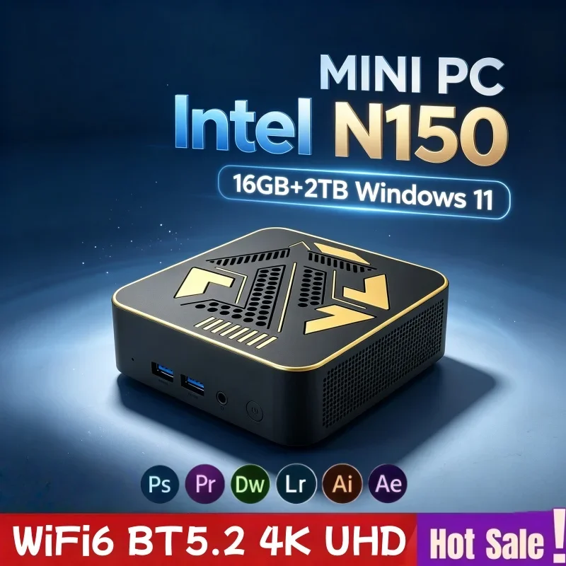 New Version Intel N150 Mini PC Win11 Desktop Office Computer 16GB RAM Optional 2TB M.2 SSD Dual Band WiFi6 Bluetooth 5.2 Mini PC