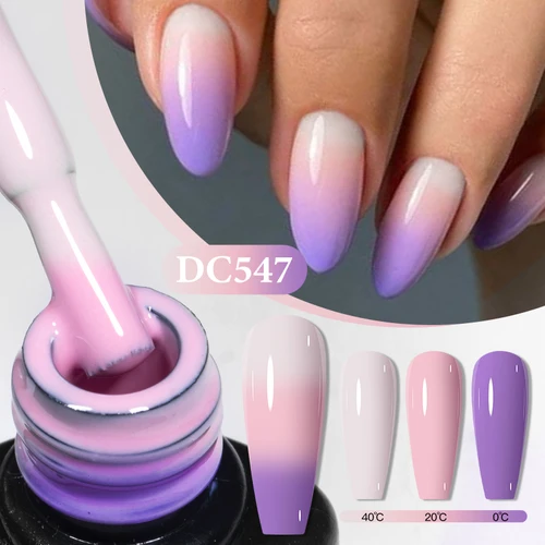 Imagen 2 del producto Esmalte de uñas de Gel térmico rosa y azul, 7ml, 3 capas de Gel que cambia de Color con la temperatura, barniz de Gel UV semipermanente para decoración de uñas