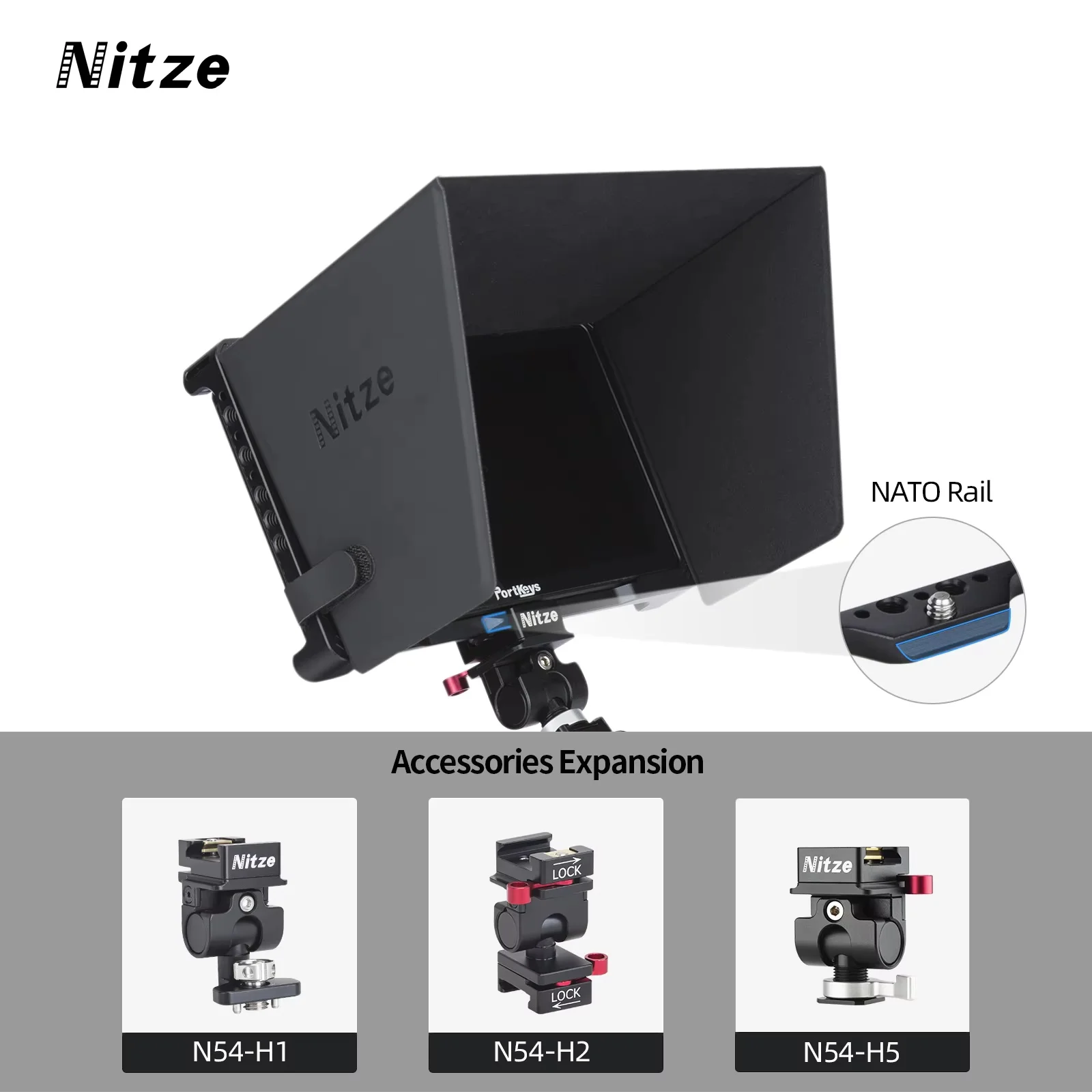 

Nitze Cage with PU Leather Sunhood,NATO Rail Design for PortKeys BM7 II DS Monitor - JT-I04B