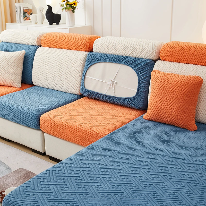 thick jacquard plush sofa cushion cover chalse long back cushion slipcover stretch protector for 1/2/3/4 seat couch cover