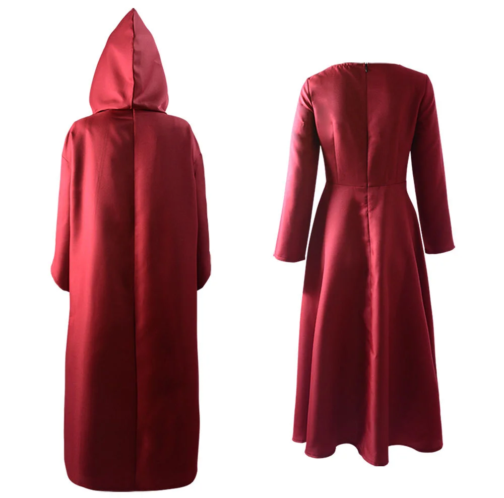 Costume de Cosplay de conte de demoiselle d'honneur pour femme, cape rouge, écharpe, ensemble de chapeaux blancs, accessoires de fête d'halloween