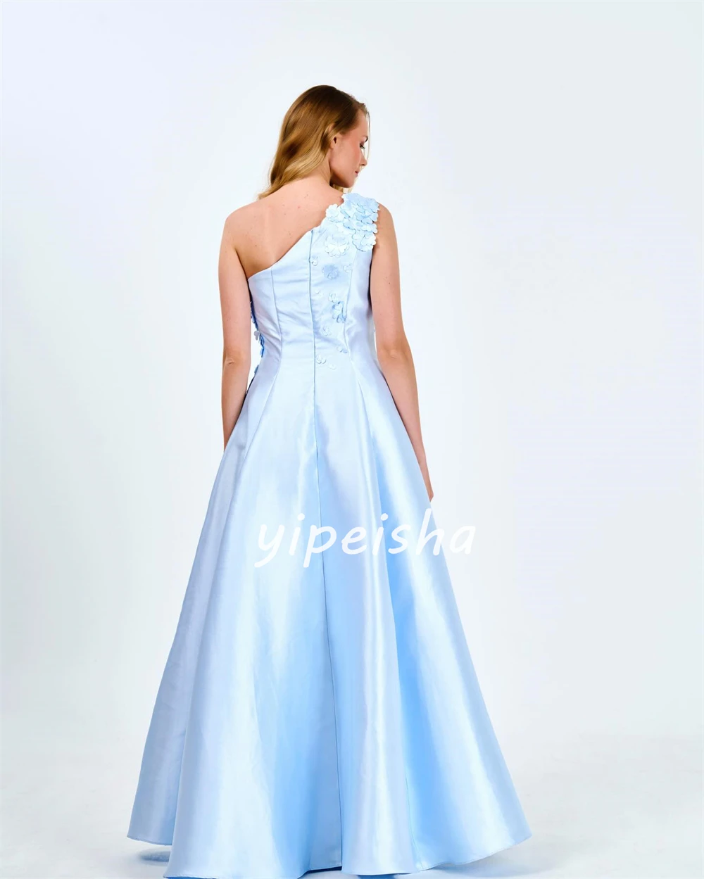 Sparkle Exquisite Customized Satin Draped Applique Formal Evening A-line One-shoulder Bespoke Occasion Gown Long Dresses