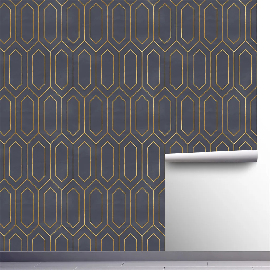 Gold and Black Peel and Stick Wallpaper Geometric Removable Contact Paper Waterproof Self Adhesive for Wall Furniture Vinyl Roll