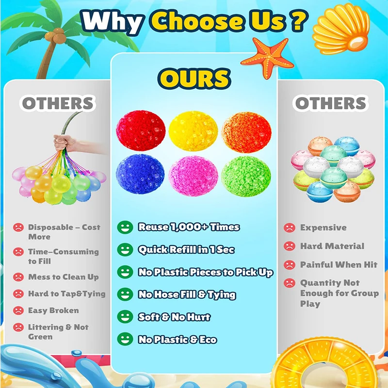 60 Pcs Cotton Water Balls Reusable Water Balloons for Kids Outdoor Games Toy Summer Water Bombs Play Splash Balls for Pool Beach