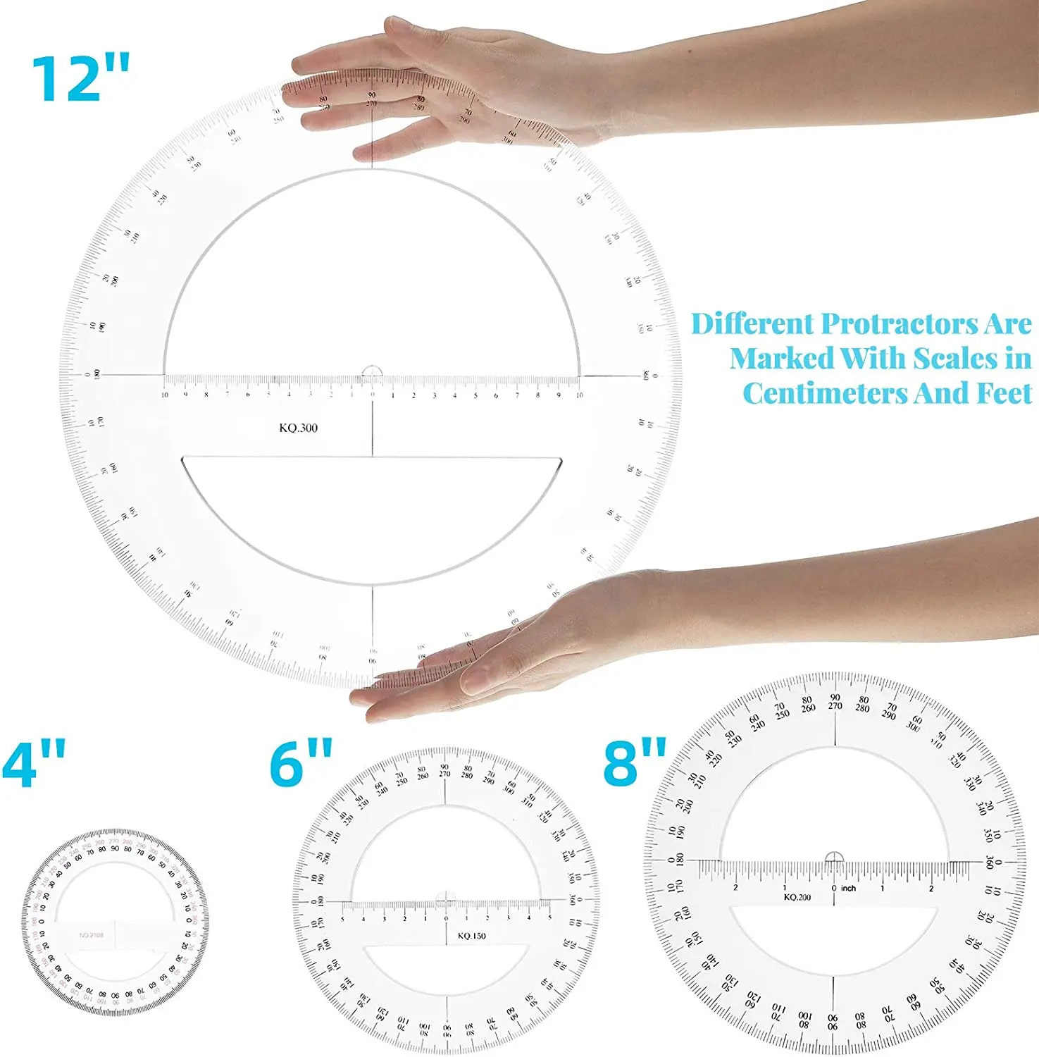 Multi-size 360 Degree Protractor Plastic Math Circle Protractors Clear Circular Protractors Mathematical Tool for Angle Measurem