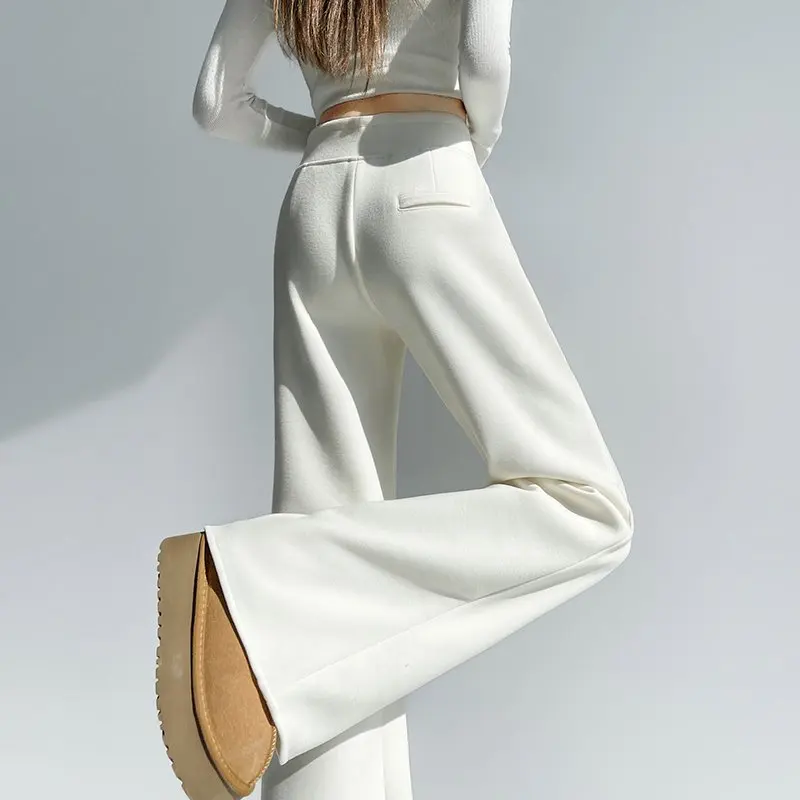 

Новые женские брюки-клеш из ацетатной шерсти с высокой талией, утепленные флисом, осенне-зимняя коллекция 2026