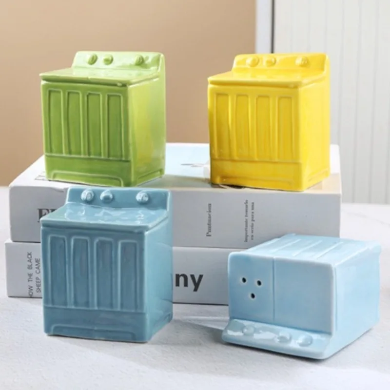 

Nordic Household Ceramic Pepper Shaker Creative Colorful Washing Machine Designs Spice Jar Kitchen Porcelain Condiment Bottles