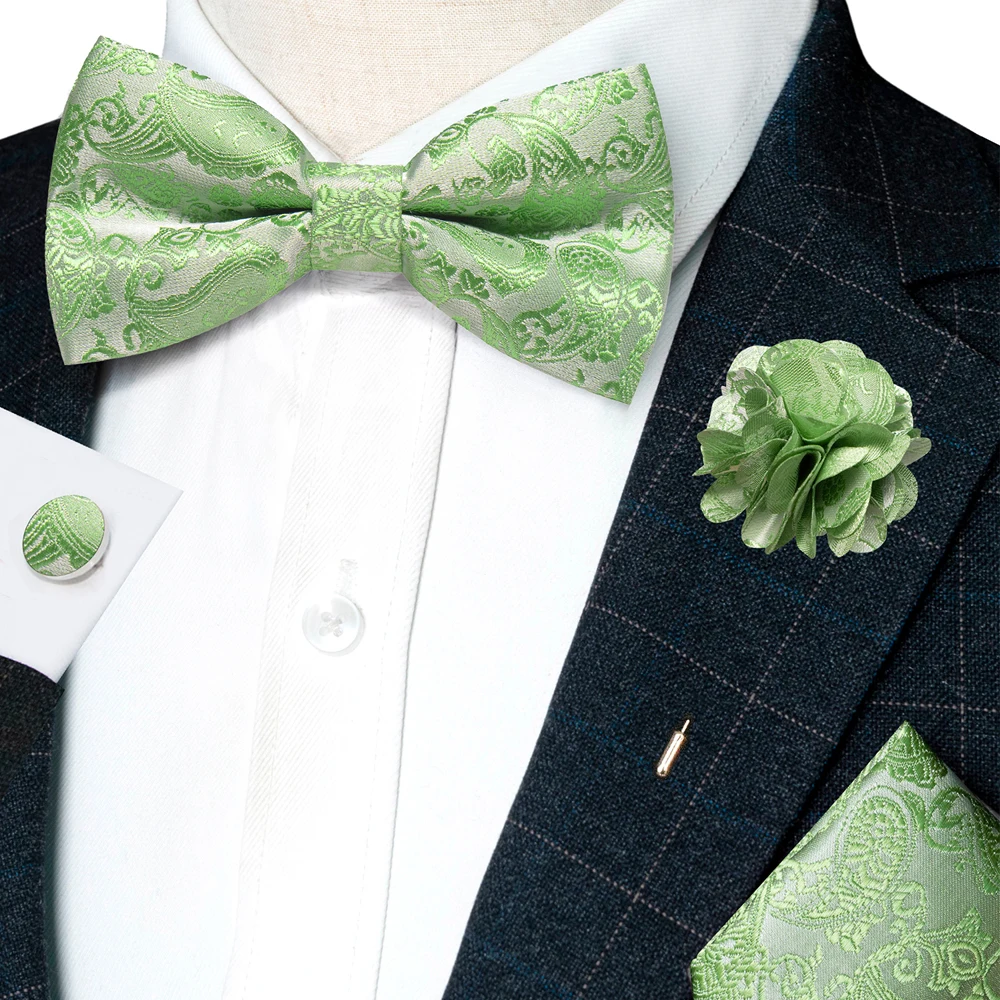 Champagner-Seiden-Jacquard-Paisley-Fliege für Herren, Brosche, Einstecktuch, Manschettenknöpfe-Set, vorgebundene Fliege mit Schmetterlingsknoten für Männer, Hochzeit, Geschäft – Detail 31