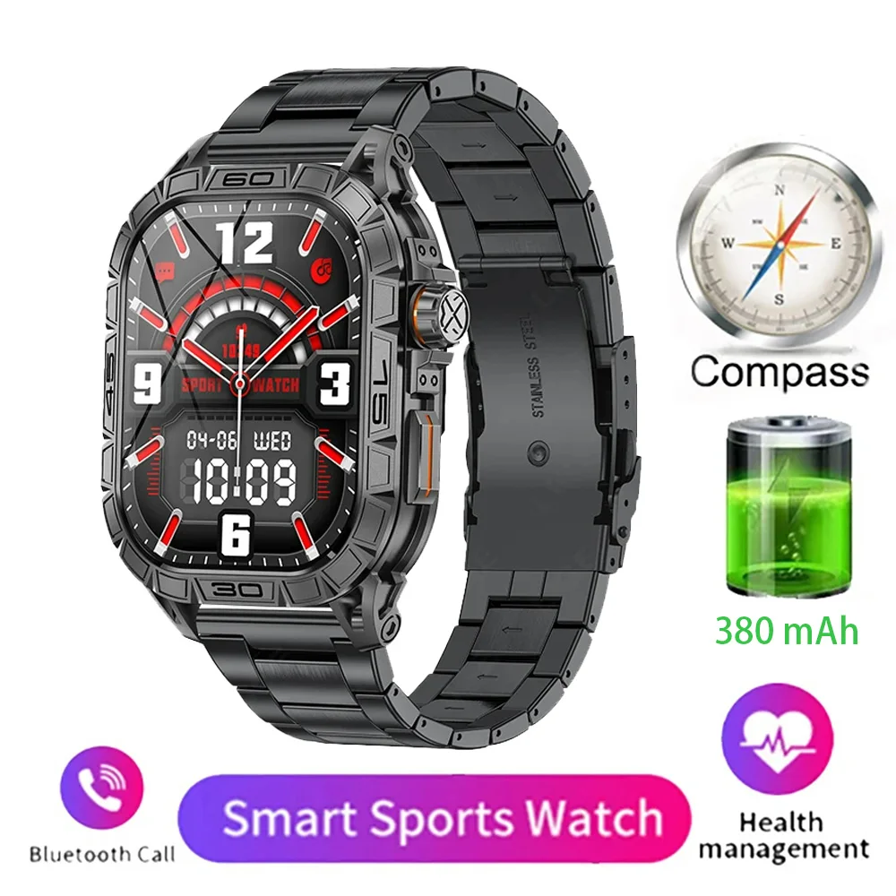 

2024 New 1.96" AMOLED Screen Smart Watch Men Compass Bluetooth Call Health Monitor Sport Fitness Tracker Long Standby Smartwatch