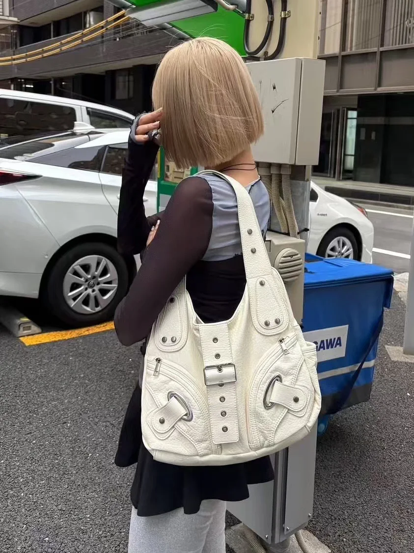 Women Y2k Pink Shoulder Bag Harajuku 2026 New Fashion Handbag Large Capacity Grunge Underarm Bags Punk Rock Handbags Motor Style