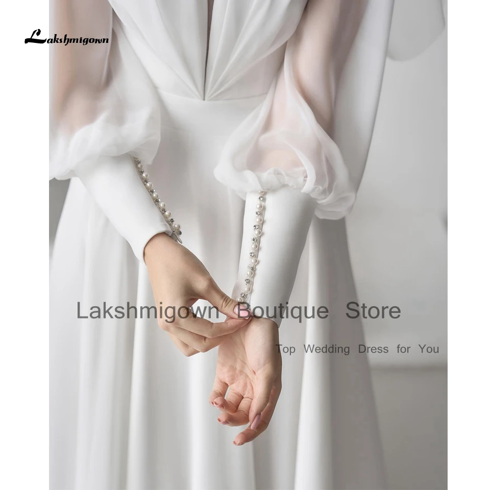 Lakshmigown Simple Long Sleeve Bridal Dress Puffy Chiffon Boho Beach Wedding Gowns Floor Length Abendkleid Damen