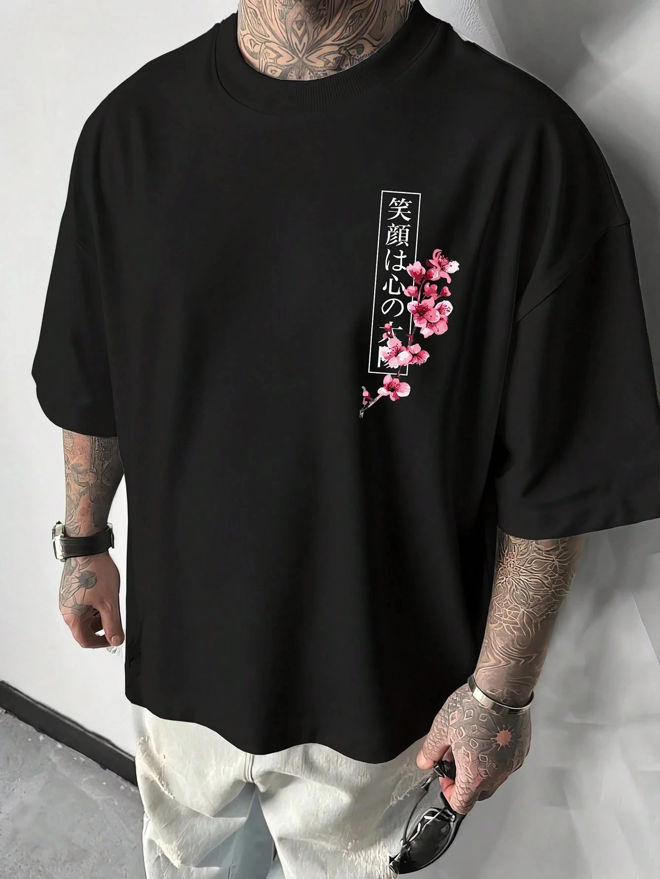 Summer 100% Cotton Men's Casual Loose Japanese Style Yin Yang Koi Fish & Samurai Sword Print Round Neck Short Sleeved T-Shirt