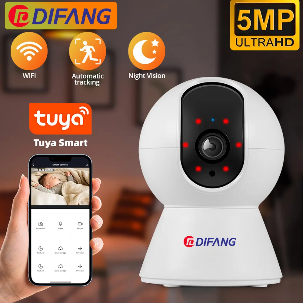 5MP 4K Home Smart IP Camera PTZ WIFI 2.4G HD Screen Body Automatic Tracking Indoor Alexa Security Video Surveillance Camera Tuya